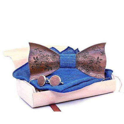 showroomcadeau coffret cravate Nœud papillon en bois,3D nœud papillon en bois