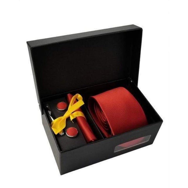 showroomcadeau coffret cravate Rouge Cravate mouchoir broche boutons de manchette mode hommes