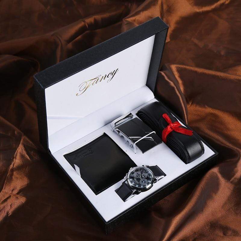 showroomcadeau Coffret montre en cuir Montre quartz ceinture en cuir avec portefeuilles style décontracté