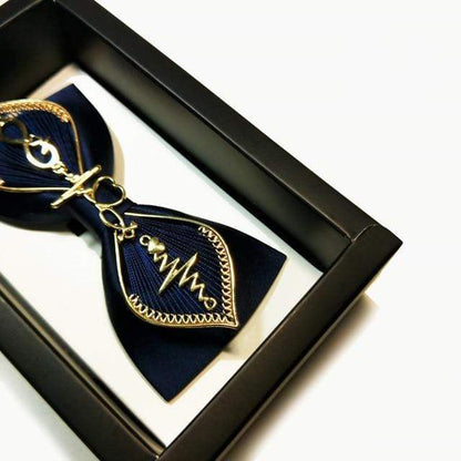 showroomcadeau Cravate homme Bleu/Or Nœud papillon en soie,accessoires de mode pour homme