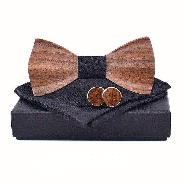 showroomcadeau Cravate homme Bordeaux Cravate nœud en bois pour hommes avec Boutons de manchette