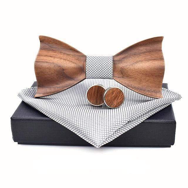 showroomcadeau Cravate homme Gris Cravate nœud en bois pour hommes avec Boutons de manchette