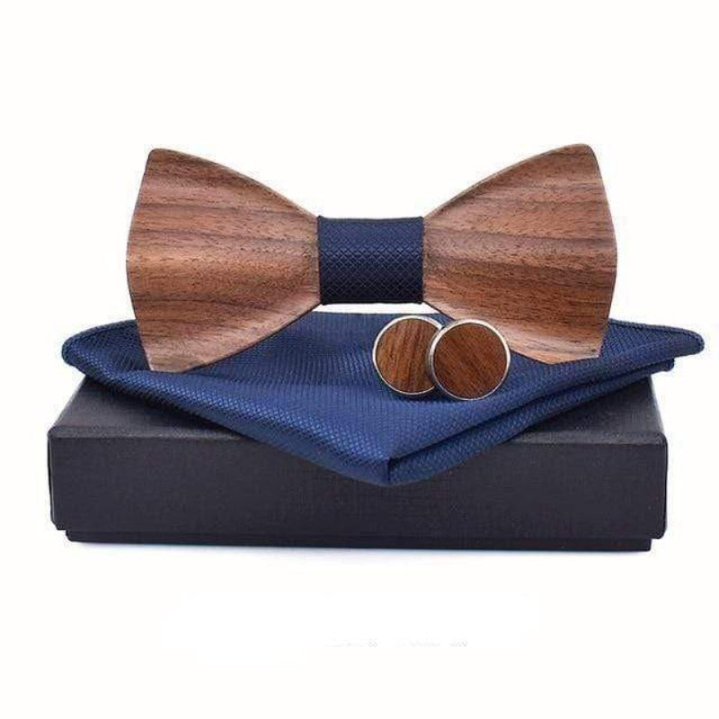 showroomcadeau Cravate homme Marine Cravate nœud en bois pour hommes avec Boutons de manchette