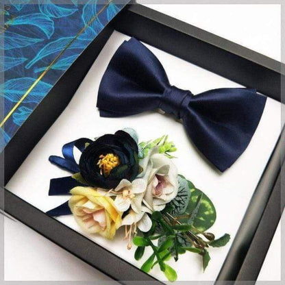 showroomcadeau Cravate homme Marine Ensembles de mouchoir nœud papillon pour mariage