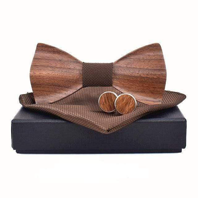 showroomcadeau Cravate homme Marron Cravate nœud en bois pour hommes avec Boutons de manchette