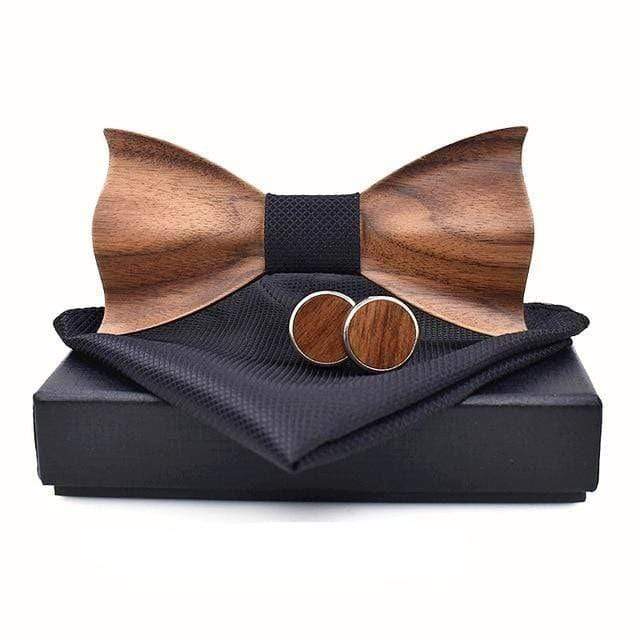 showroomcadeau Cravate homme Noir Cravate nœud en bois pour hommes avec Boutons de manchette