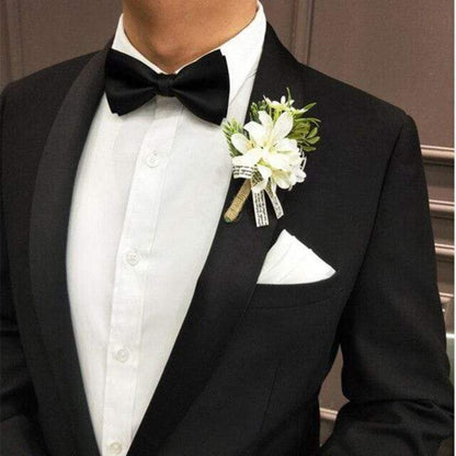 showroomcadeau Cravate homme Noir Ensembles de mouchoir nœud papillon pour mariage