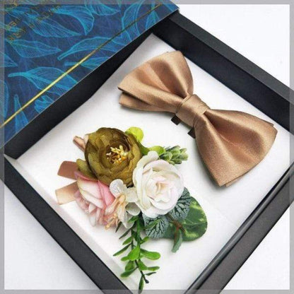 showroomcadeau Cravate homme Or Ensembles de mouchoir nœud papillon pour mariage