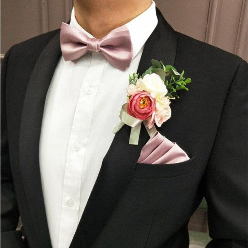 showroomcadeau Cravate homme Rose Ensembles de mouchoir nœud papillon pour mariage