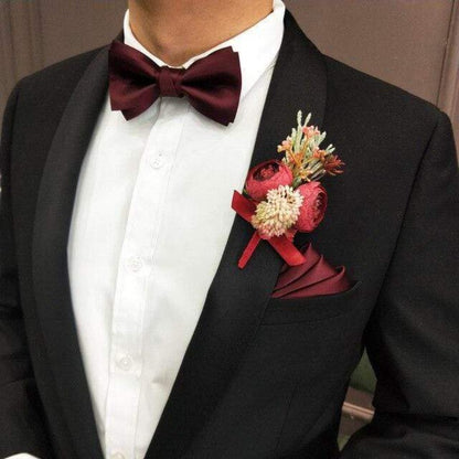 showroomcadeau Cravate homme Rouge Ensembles de mouchoir nœud papillon pour mariage