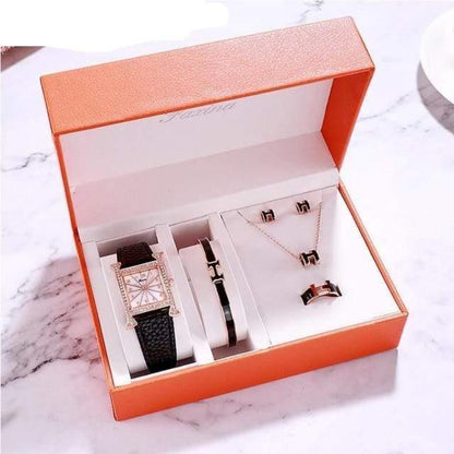 showroomcadeau Ensemble bijoux Femme Noir blanc 6PCS Montres Bracelet ensemble 2020 Fashion mode femmes
