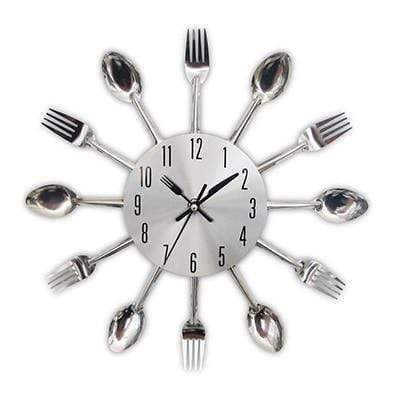 showroomcadeau Horloge murale Argenté Chef-Horloge murale créative en métal cuisine
