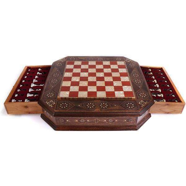 showroomcadeau Jeu d'échecs Jeu d'échecs en métal, planche en bois massif, pièces faites à la main
