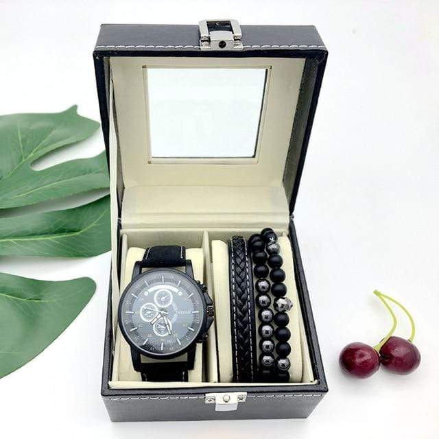 showroomcadeau montre-Bracelet Noir Montre-Bracelet magnifiquement emballé cadeau homme