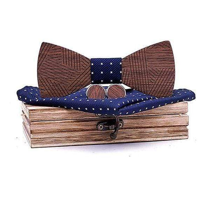 showroomcadeau Noeud papillon Bleu Nœud papillon en bois rayé,boutons de manchette