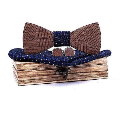 showroomcadeau Noeud papillon Marine Nœud papillon en bois rayé,boutons de manchette