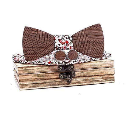 showroomcadeau Noeud papillon Marron Nœud papillon en bois rayé,boutons de manchette