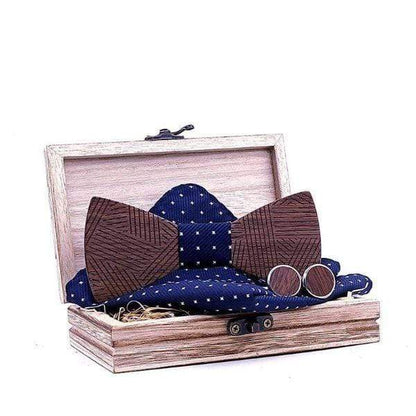 showroomcadeau Noeud papillon Nœud papillon en bois rayé,boutons de manchette