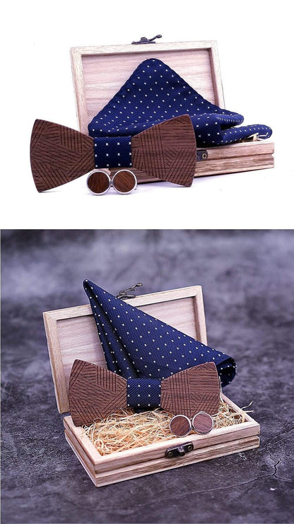 showroomcadeau Noeud papillon Nœud papillon en bois rayé,boutons de manchette