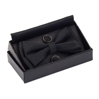 showroomcadeau Noeud papillon Noir Nœud papillon poche boutons de manchette carrés ensemble boîte cadeau