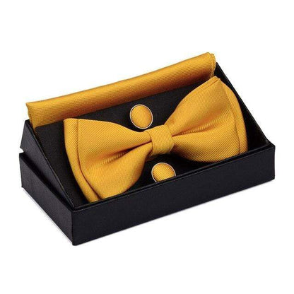 showroomcadeau Noeud papillon Or Nœud papillon poche boutons de manchette carrés ensemble boîte cadeau