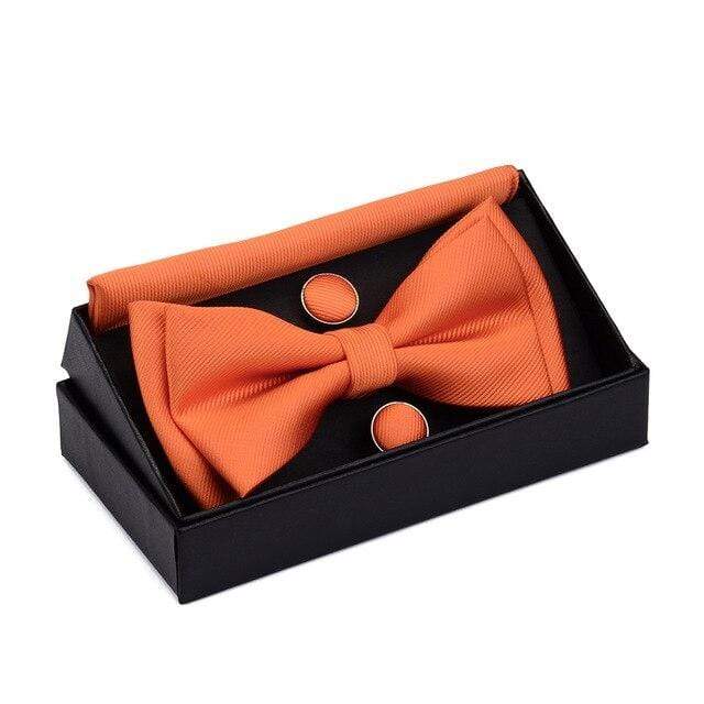 showroomcadeau Noeud papillon Orange Nœud papillon poche boutons de manchette carrés ensemble boîte cadeau